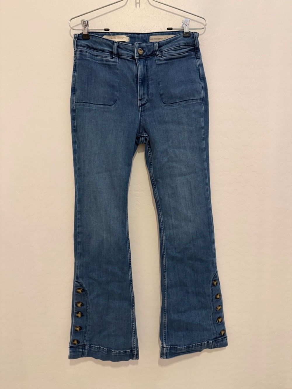 Pilcro and the Letterpress Medium Blue Flare Jeans with Button Hem